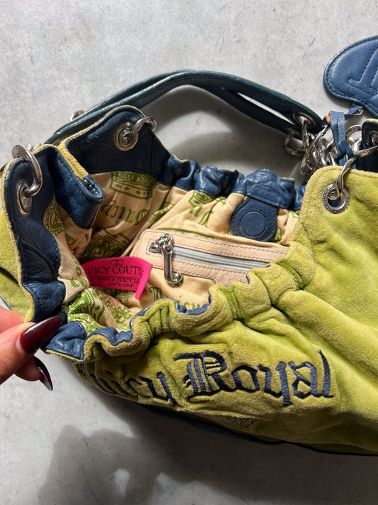 JUICY COUTURE green + navy velour bubble bag ★ RARE