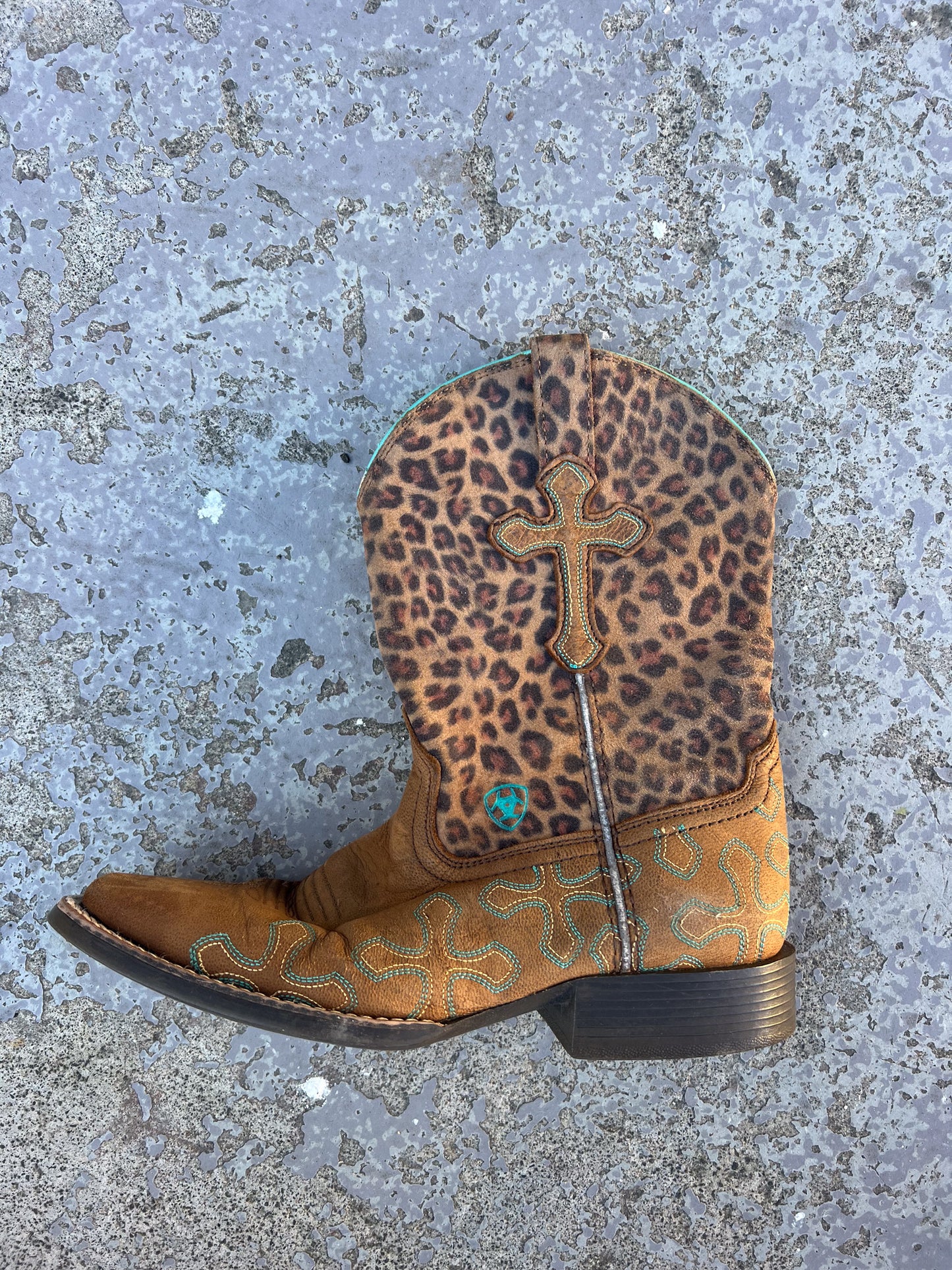 Leopard print cowboy square toe boots