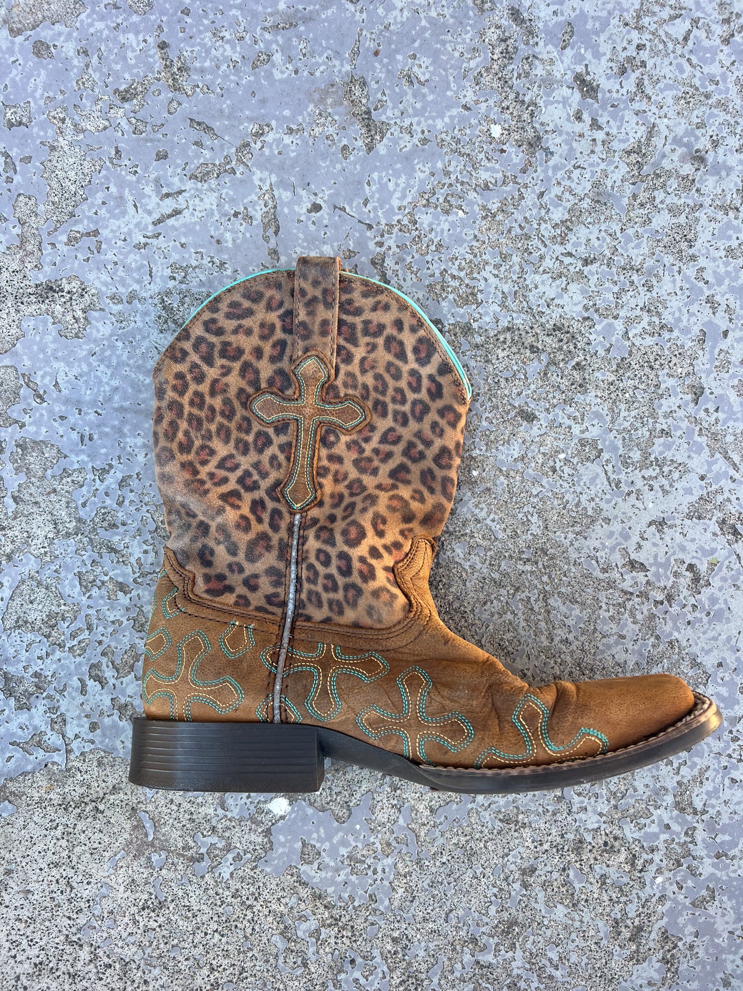 Leopard print cowboy square toe boots