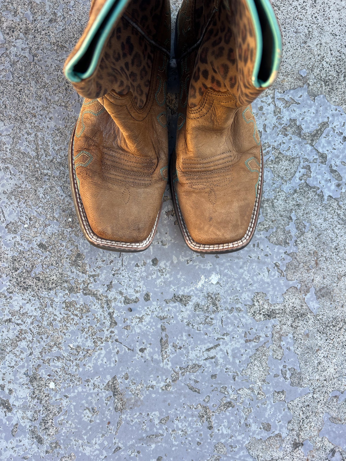 Leopard print cowboy square toe boots