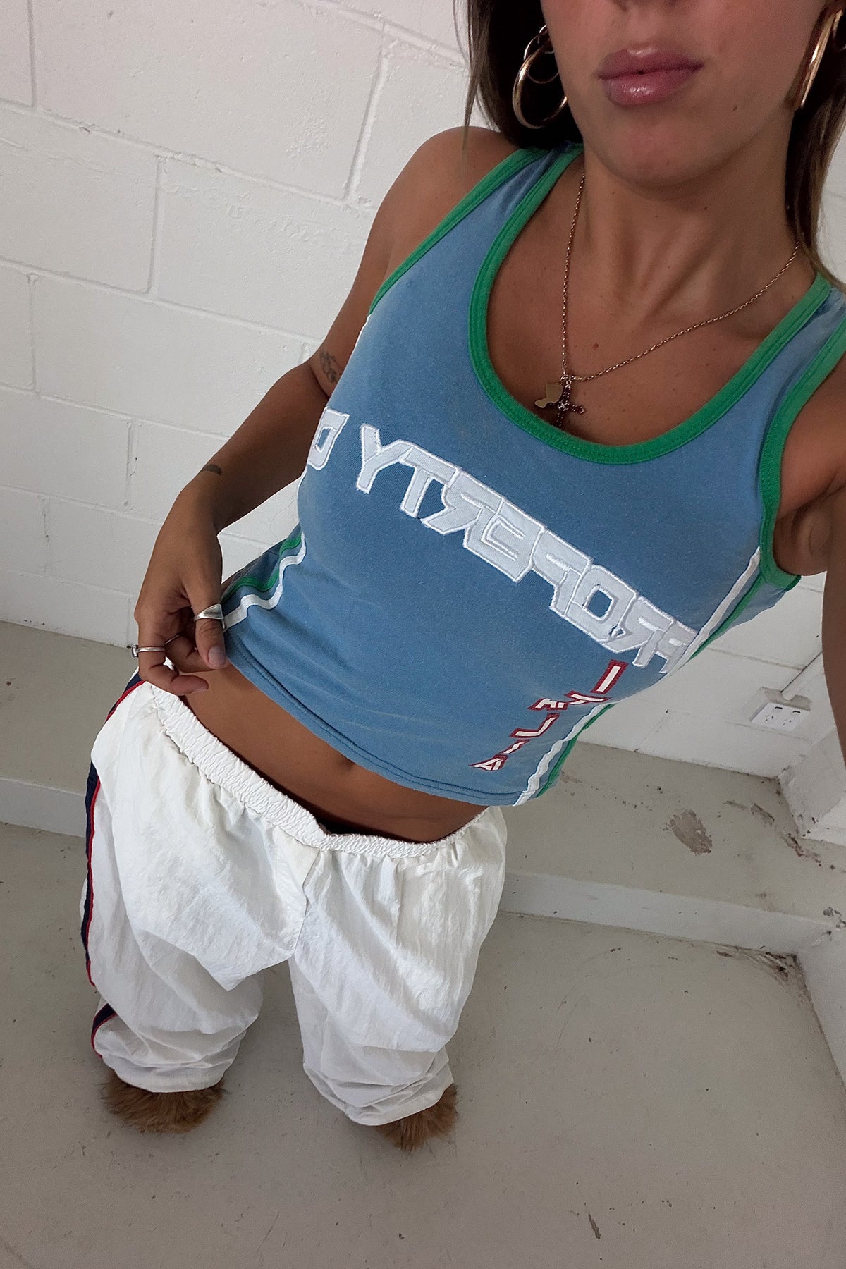 GOLD FOOTBALL blue + green "italia" tank ★ Size labelled large