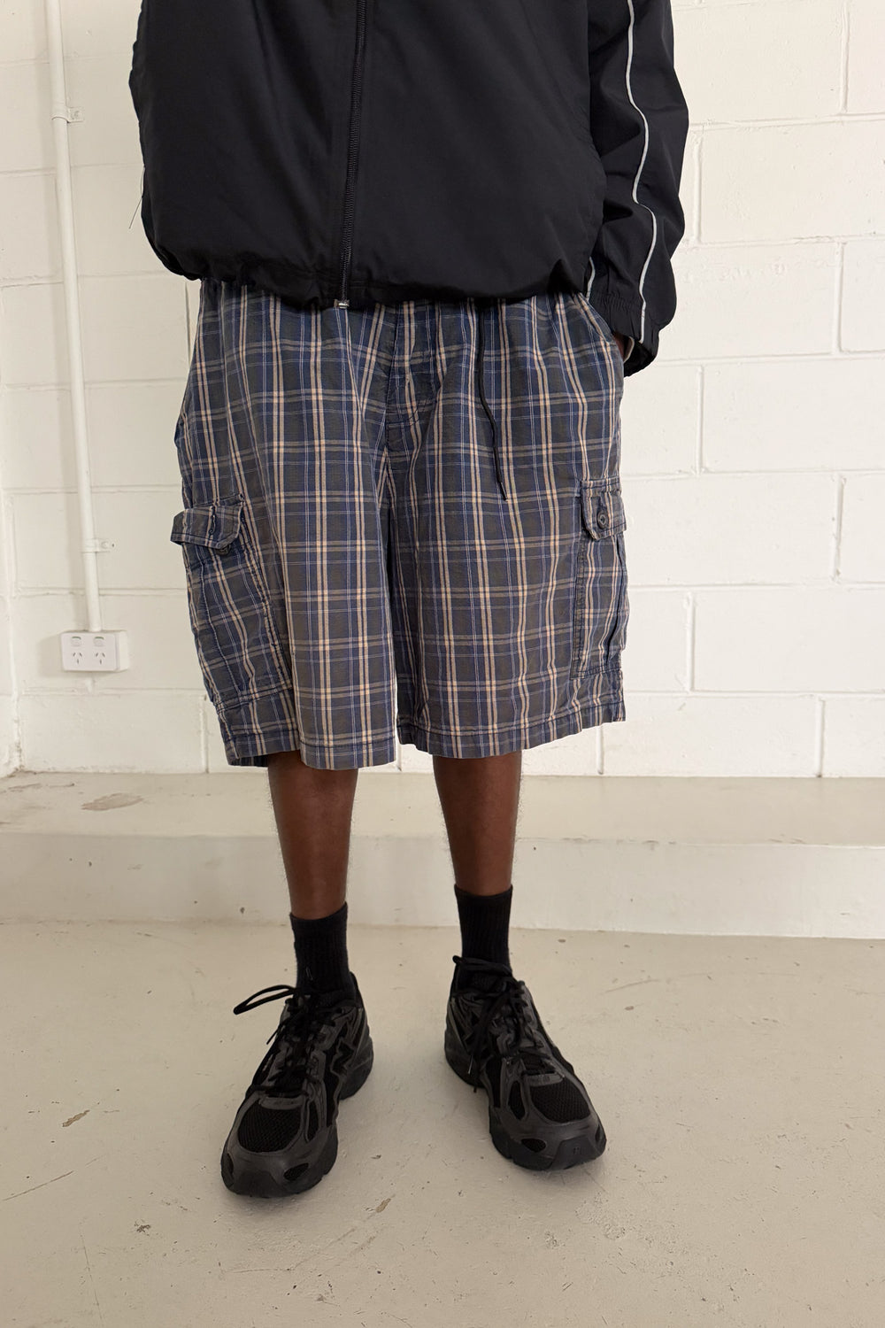 Blue & black plaid jorts ★ one size adjustable waist