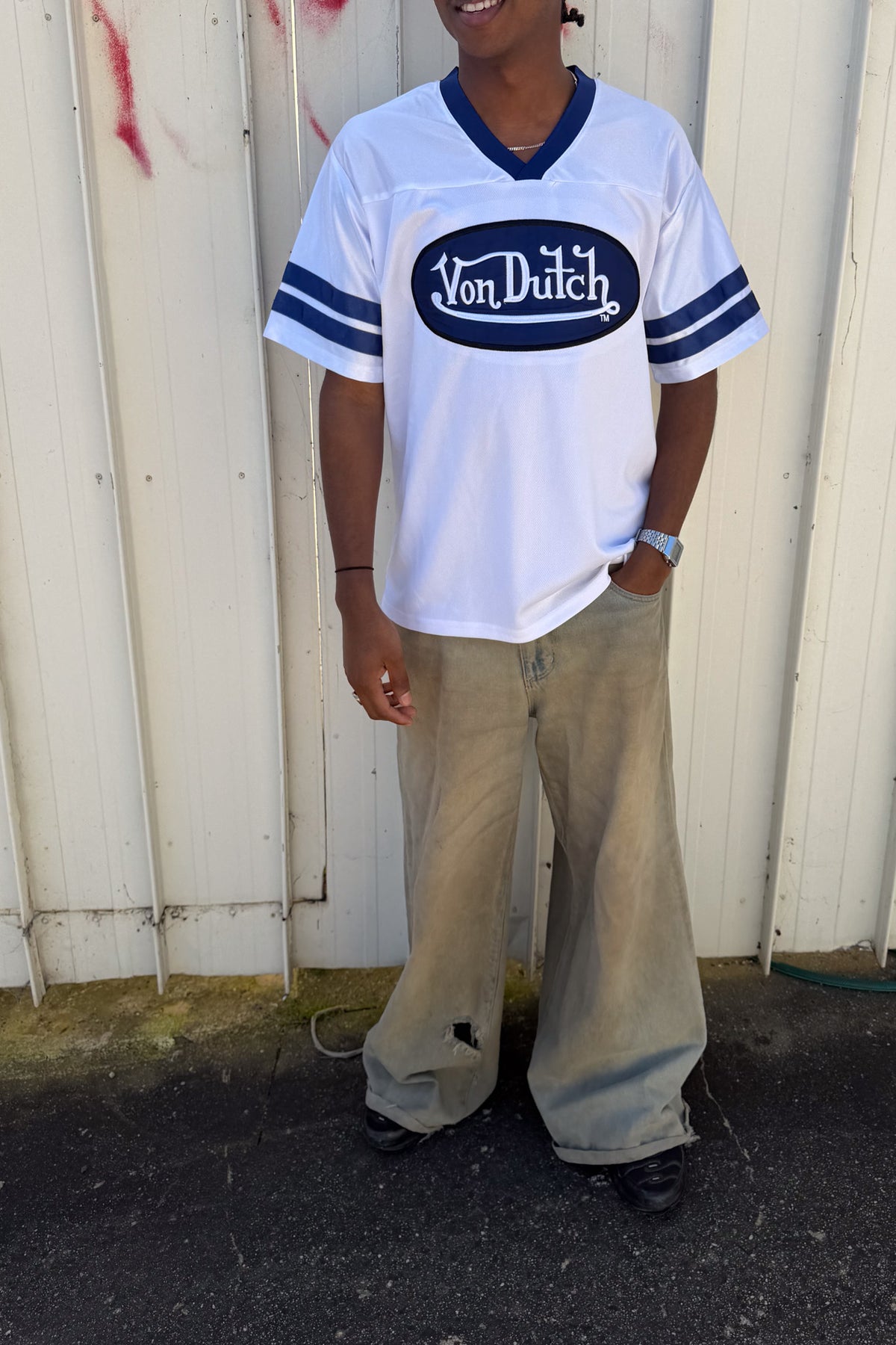 VONDUTCH white & navy jersey ★ Size labelled small (oversized)
