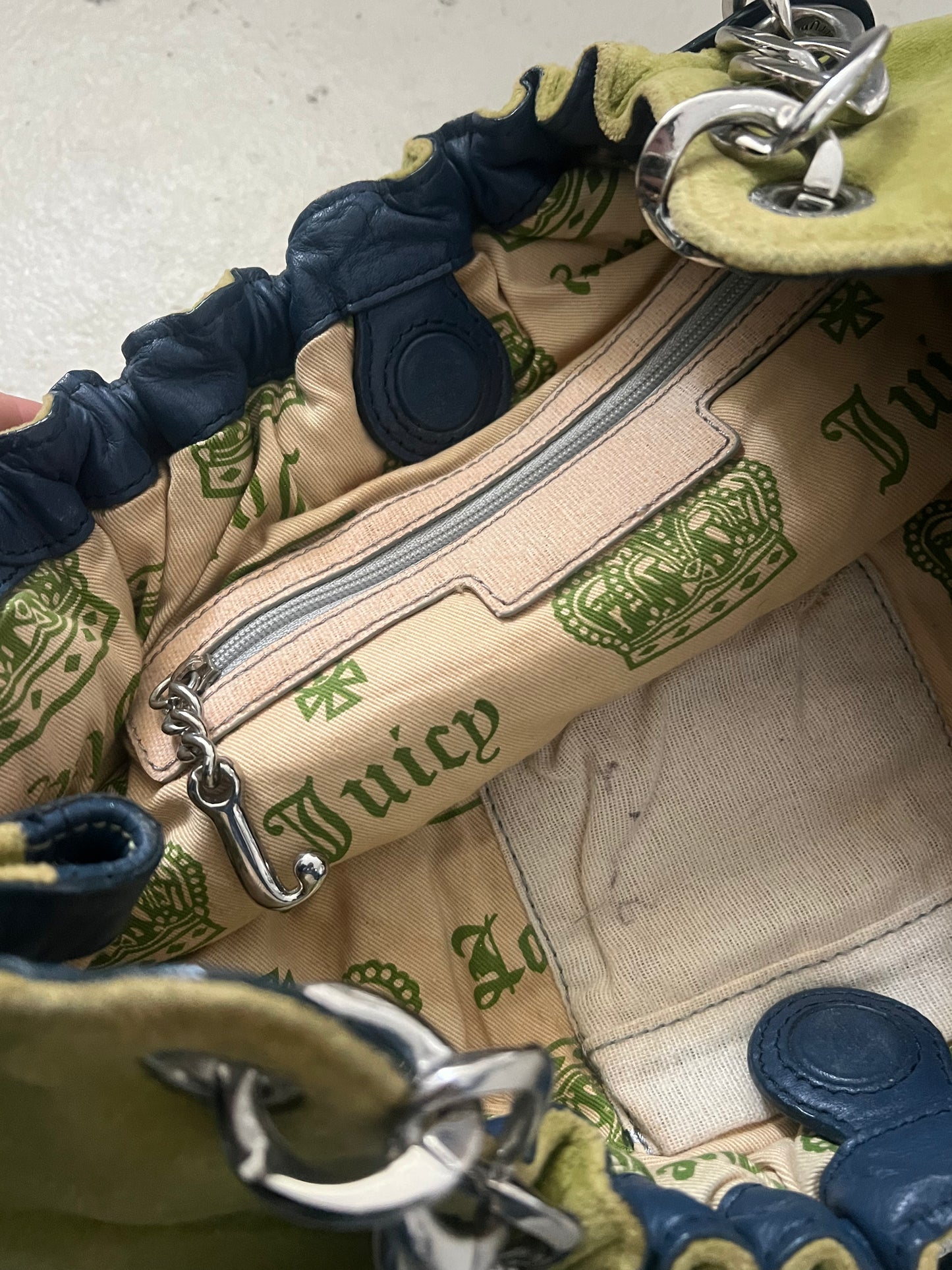 JUICY COUTURE green + navy velour bubble bag ★ RARE