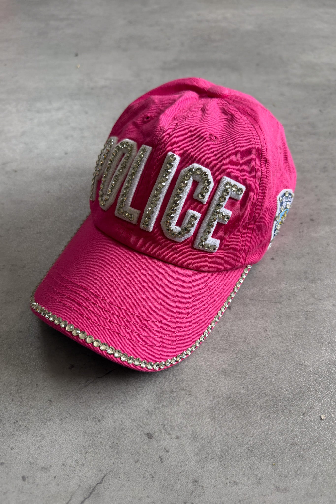 'POLICE' embellished pink cap
