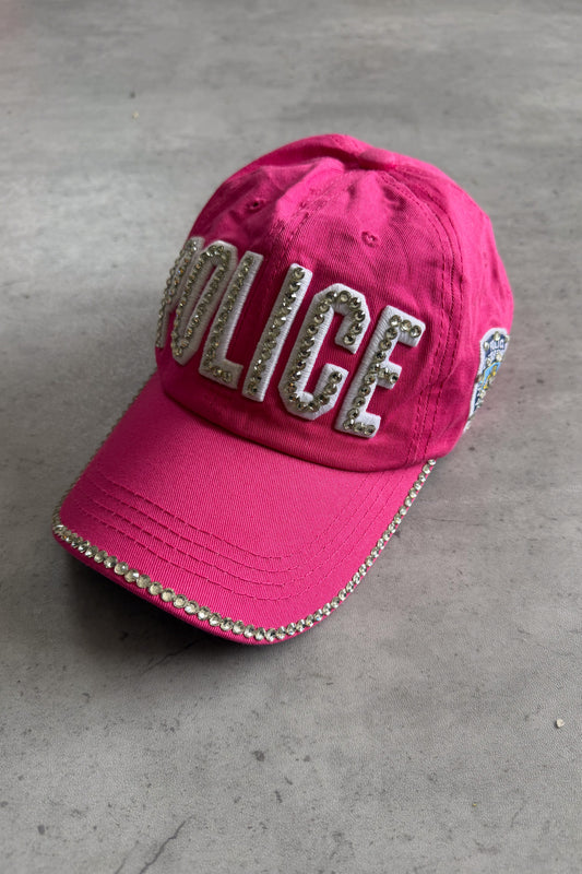'POLICE' embellished pink cap