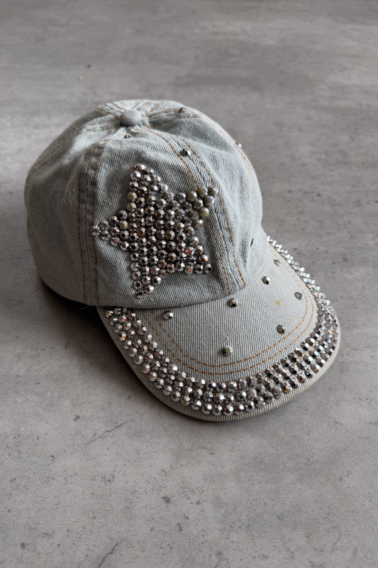 Denim star embellished pink cap