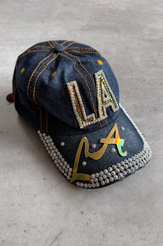 Dark denim LA embellished cap