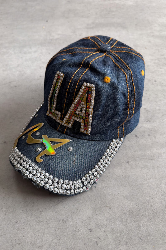 Dark denim LA embellished cap