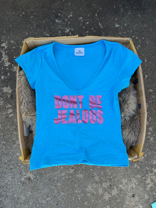 'DONT BE JEALOUS' blue & pink baby tee ★ Size est small