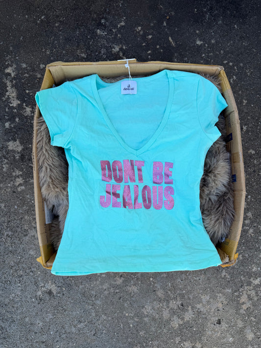 'DONT BE JEALOUS' aqua & pink baby tee ★ Size est small