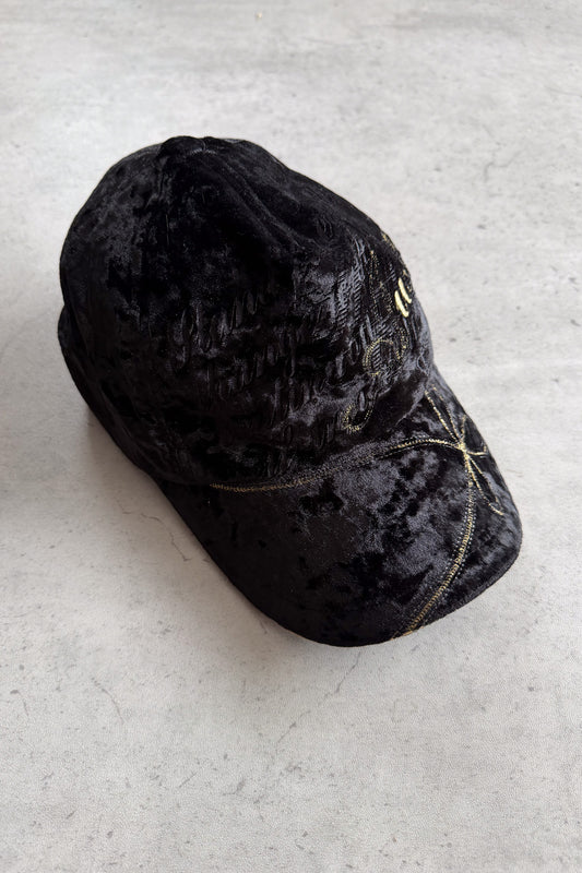Velvet black + gold embroidered cap