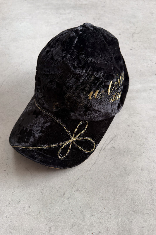 Velvet black + gold embroidered cap