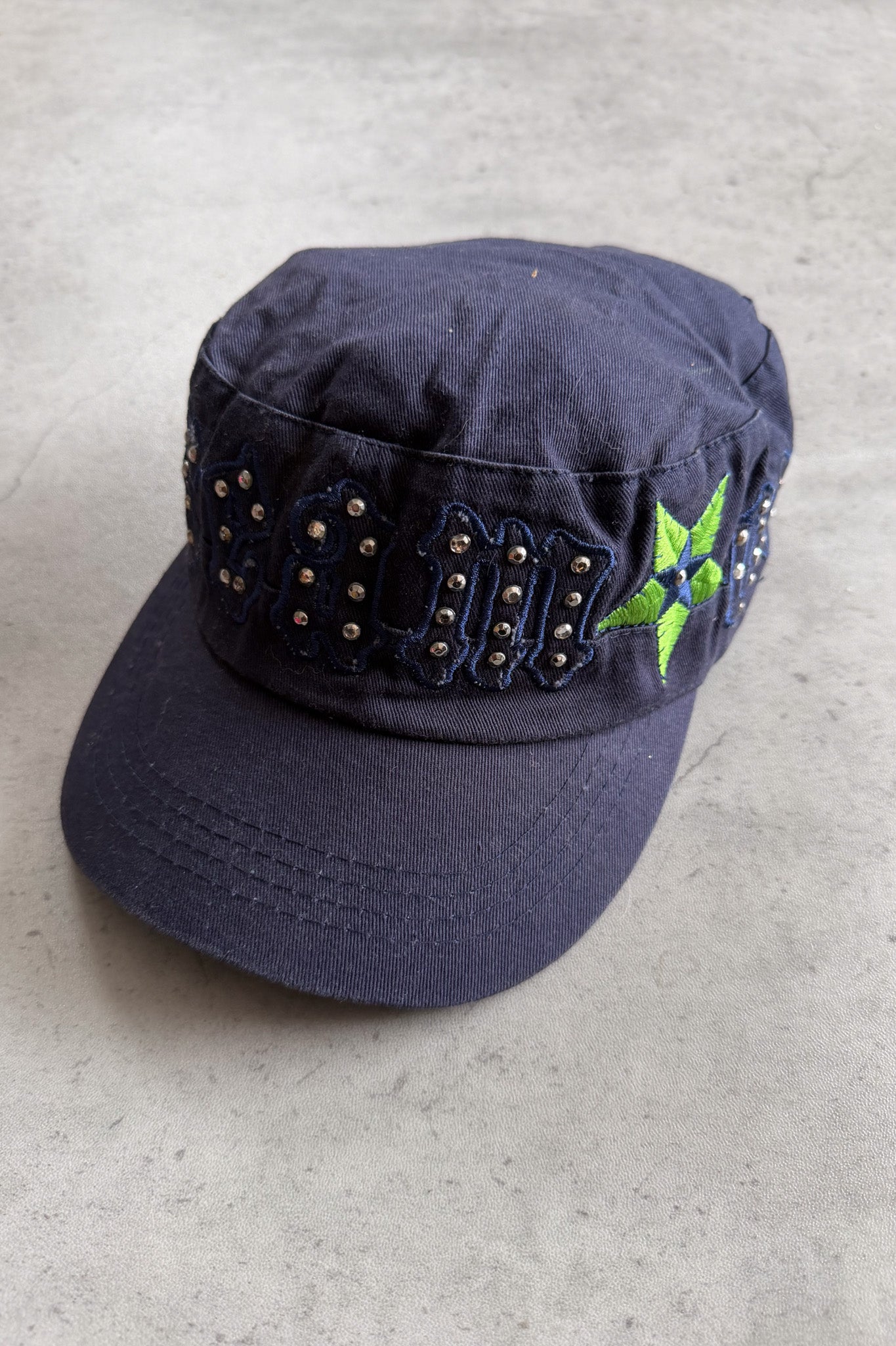 Navy embellished + green cadet hat