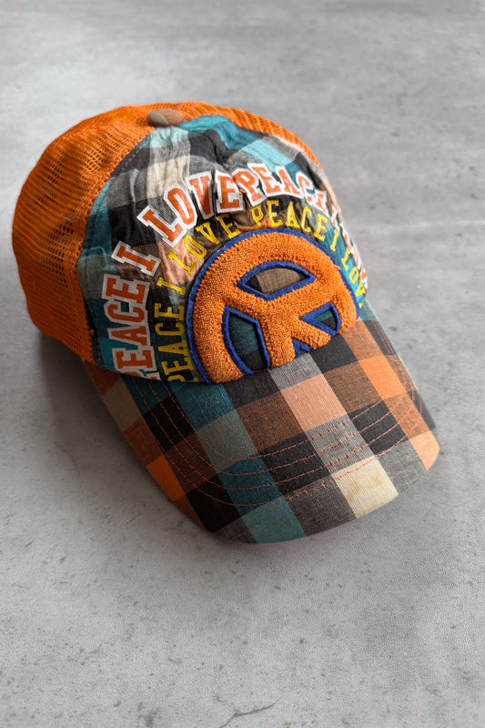 PEACE N LUV orange plaid cap
