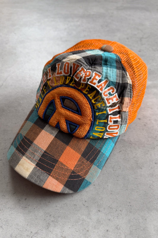 PEACE N LUV orange plaid cap
