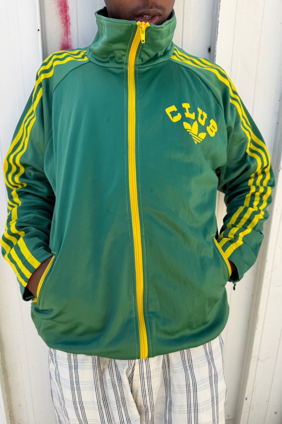 CLUB ADIDAS green & yellow zip up jacket ★ Size est XL