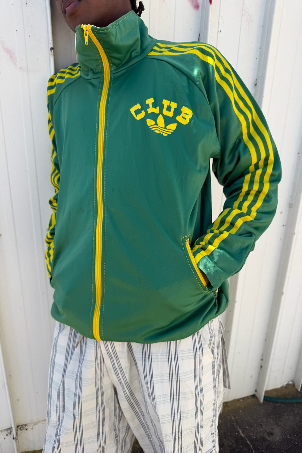 CLUB ADIDAS green & yellow zip up jacket ★ Size est XL