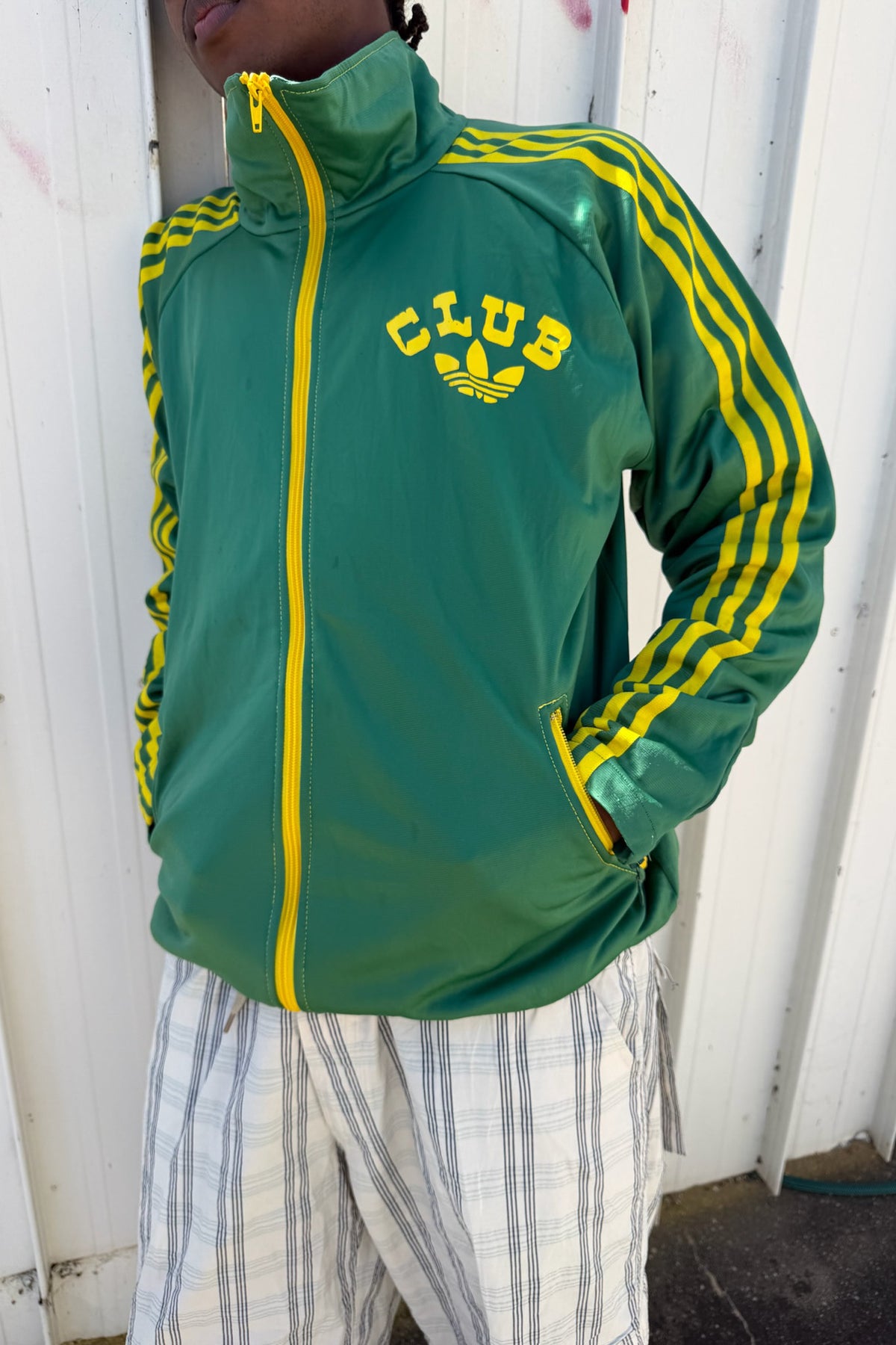CLUB ADIDAS green & yellow zip up jacket ★ Size est XL