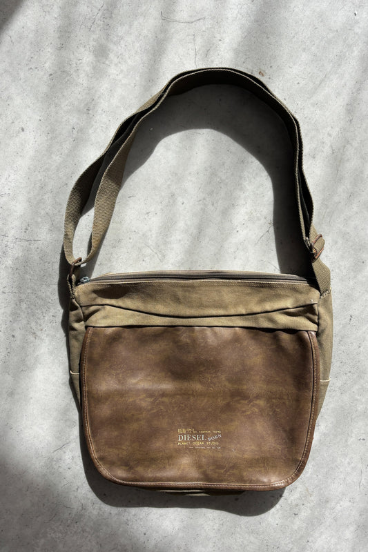 DIESEL leather khaki satchel bag ★