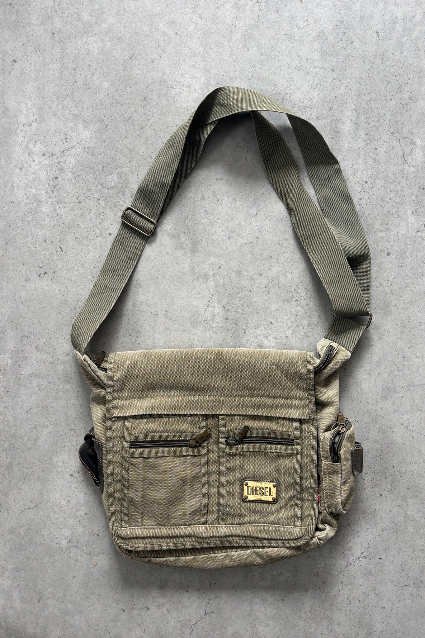 DIESEL khaki double zip satchel bag ★