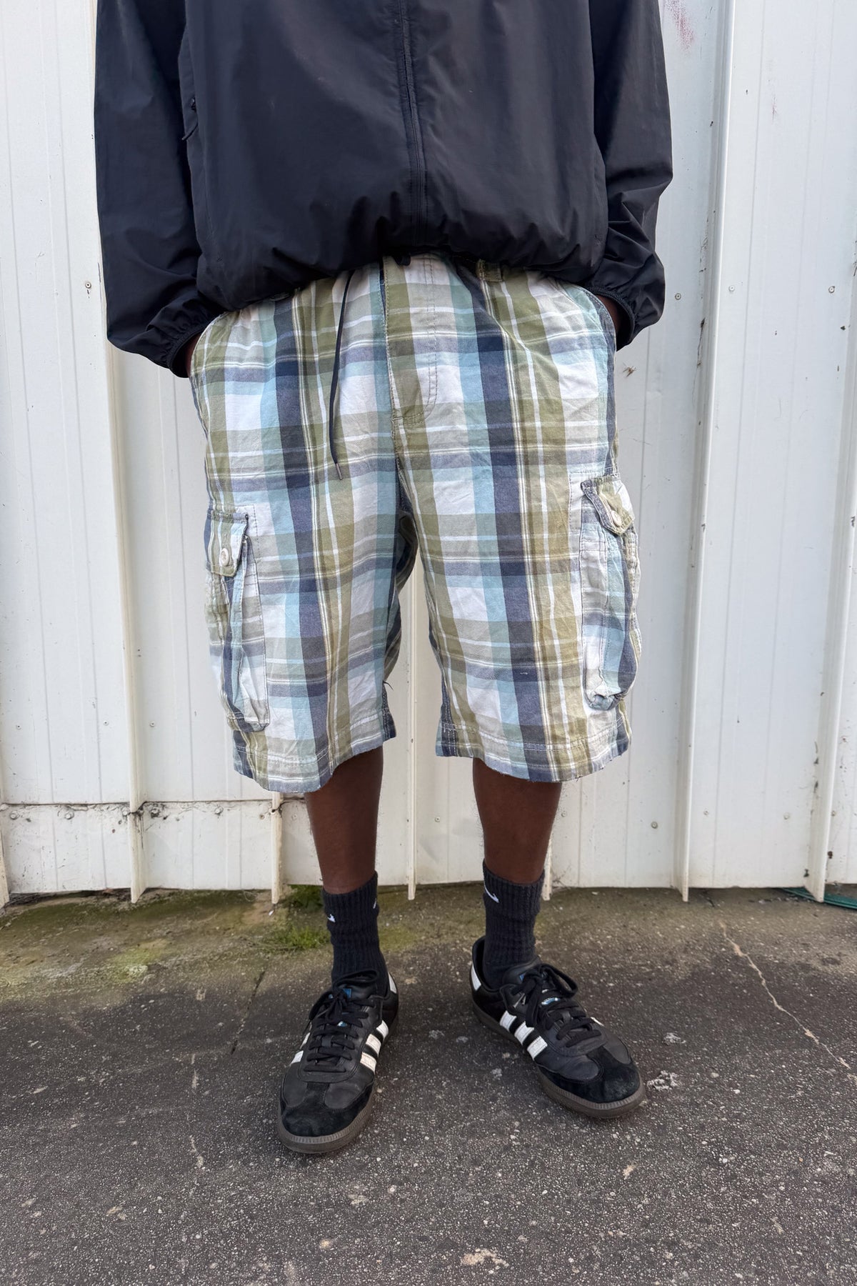 Green + blue plaid jorts ★ one size adjustable waist