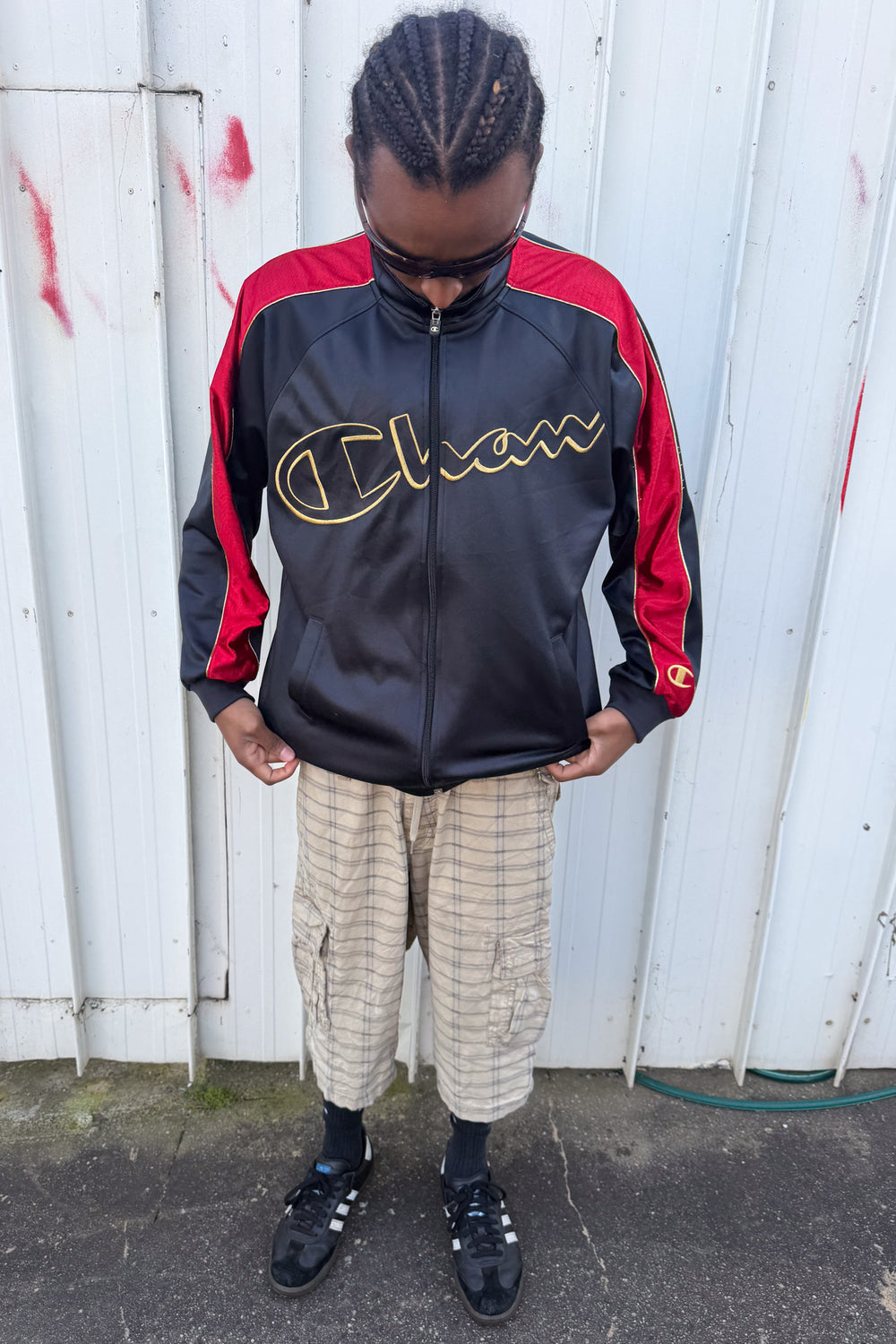 CHAMPION black + red track jacket ★ Size labelled medium