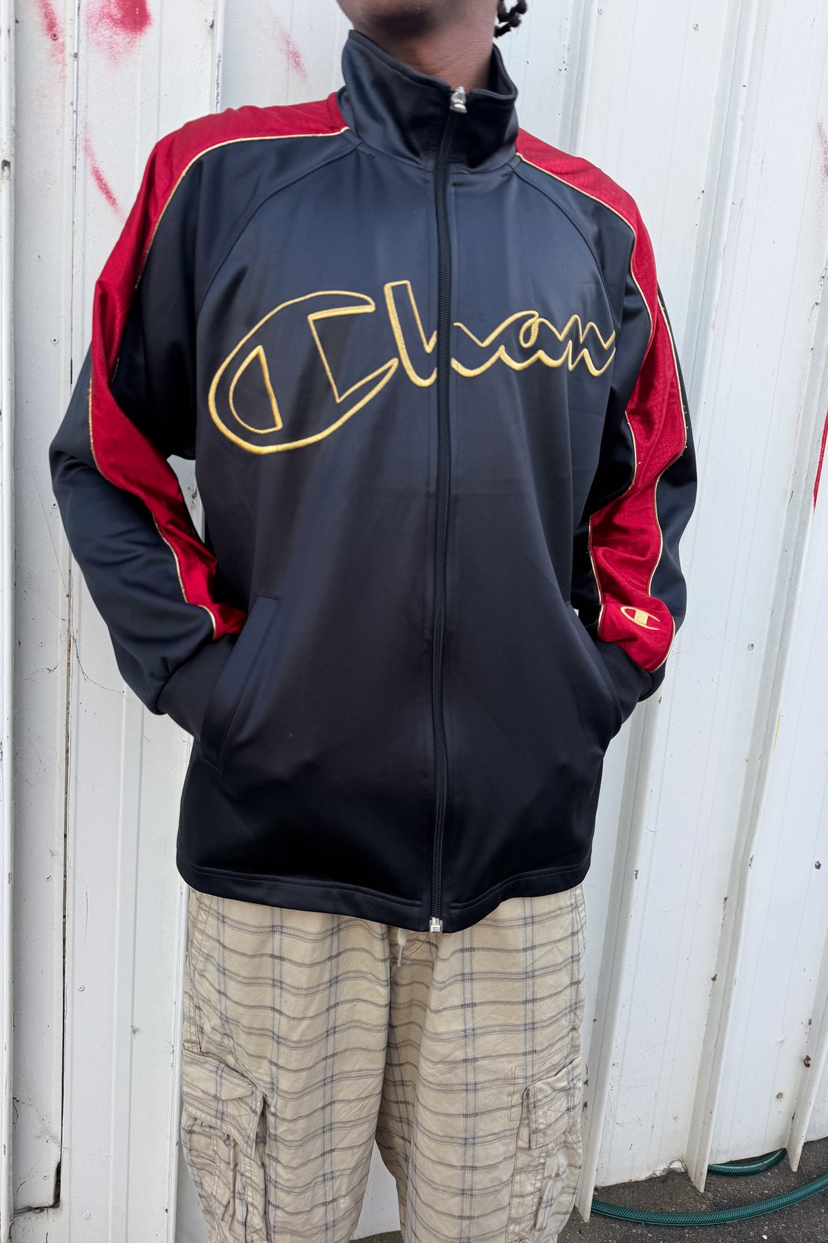 CHAMPION black + red track jacket ★ Size labelled medium