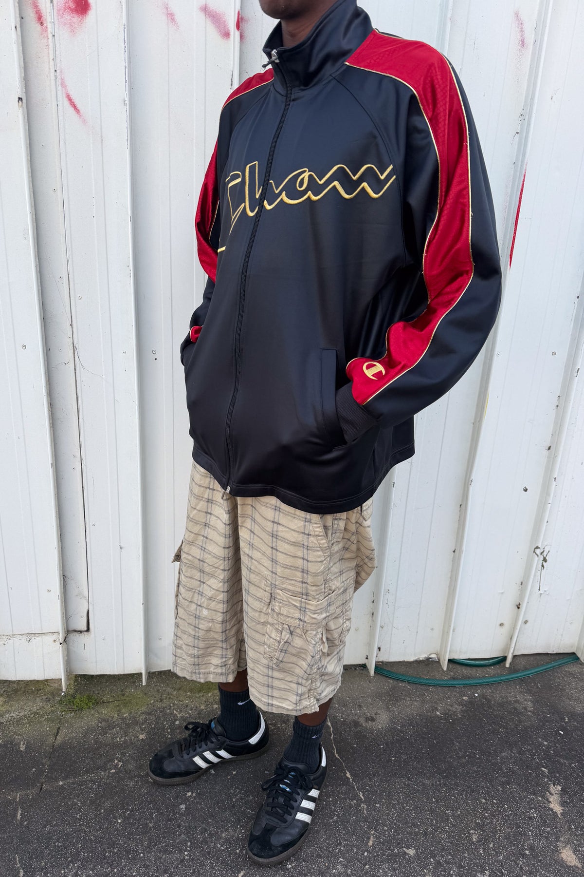 CHAMPION black + red track jacket ★ Size labelled medium