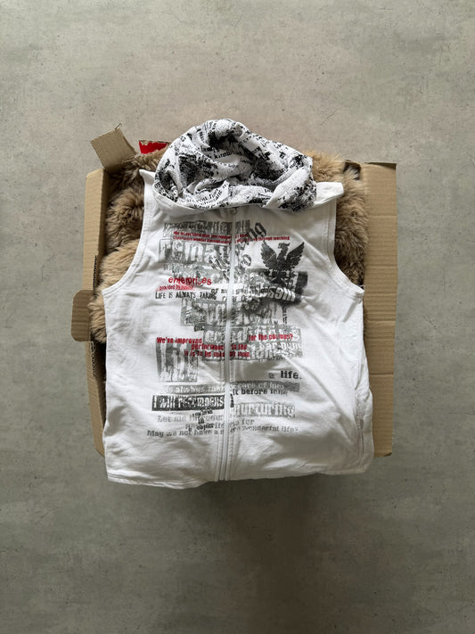 WERTHER white graphic hooded vest jacket ★ Size est medium/large