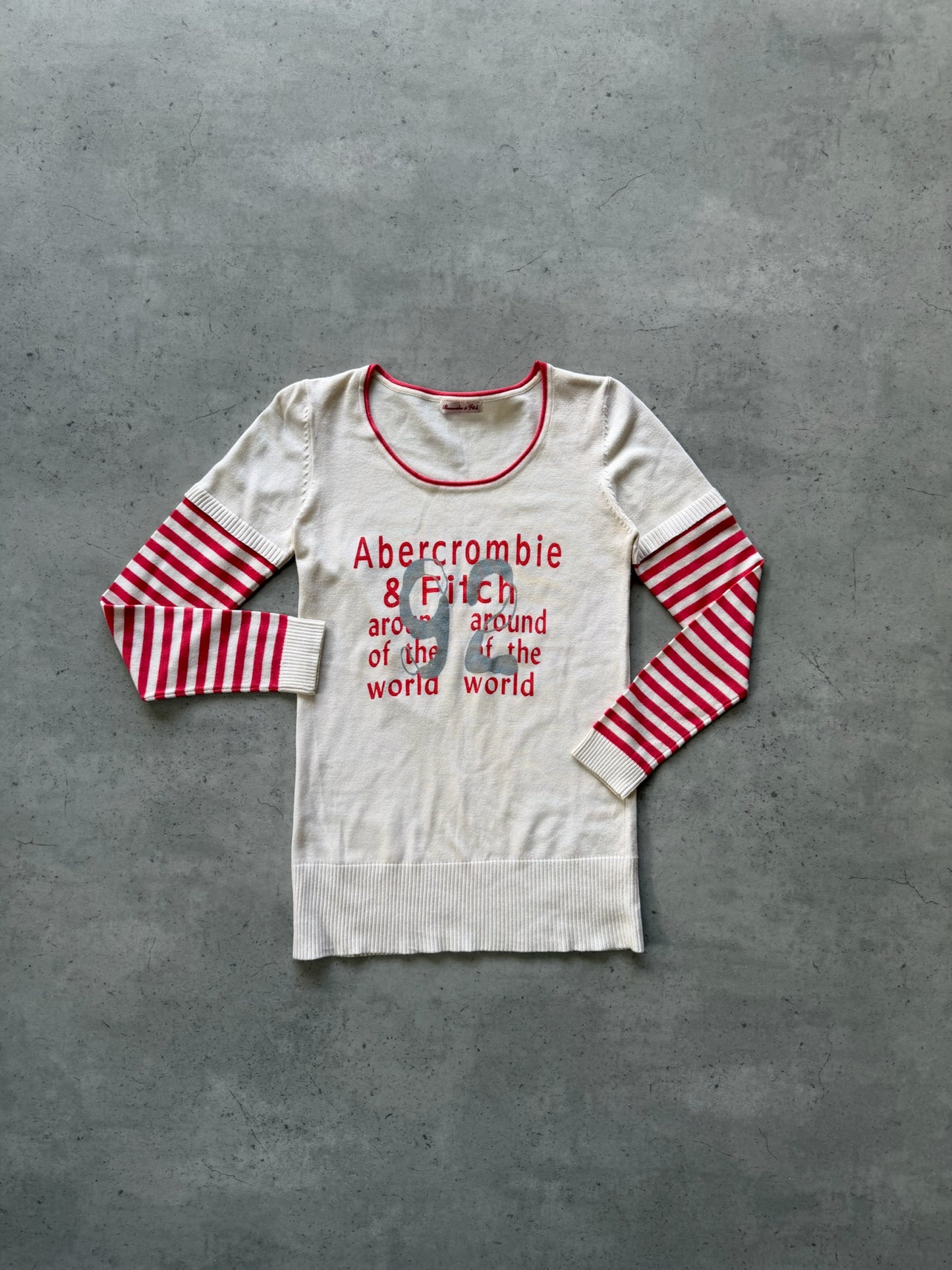 ABERCROMBIE cream + pink long sleeve knit top ★ Size est medium