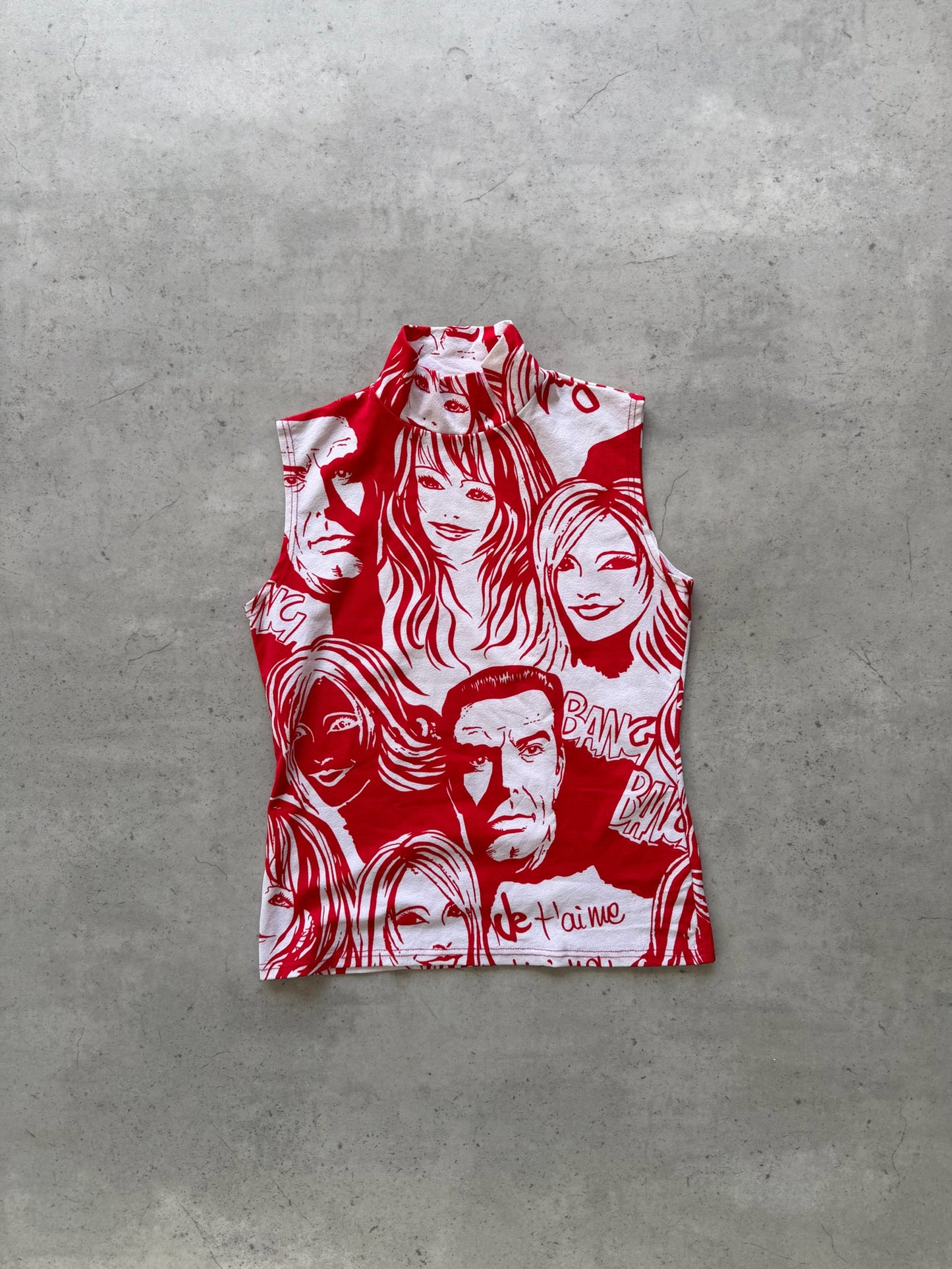 Red + white graphic "bang" top ★ Size est medium