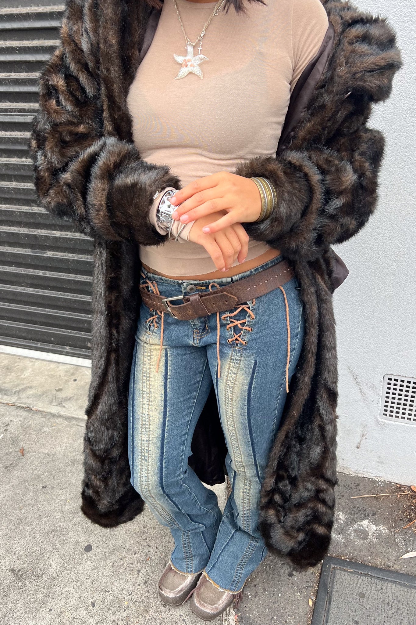 Vintage light wash tie up jeans