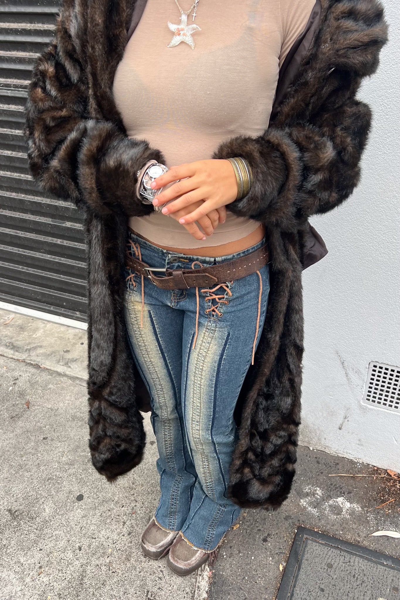Vintage light wash tie up jeans