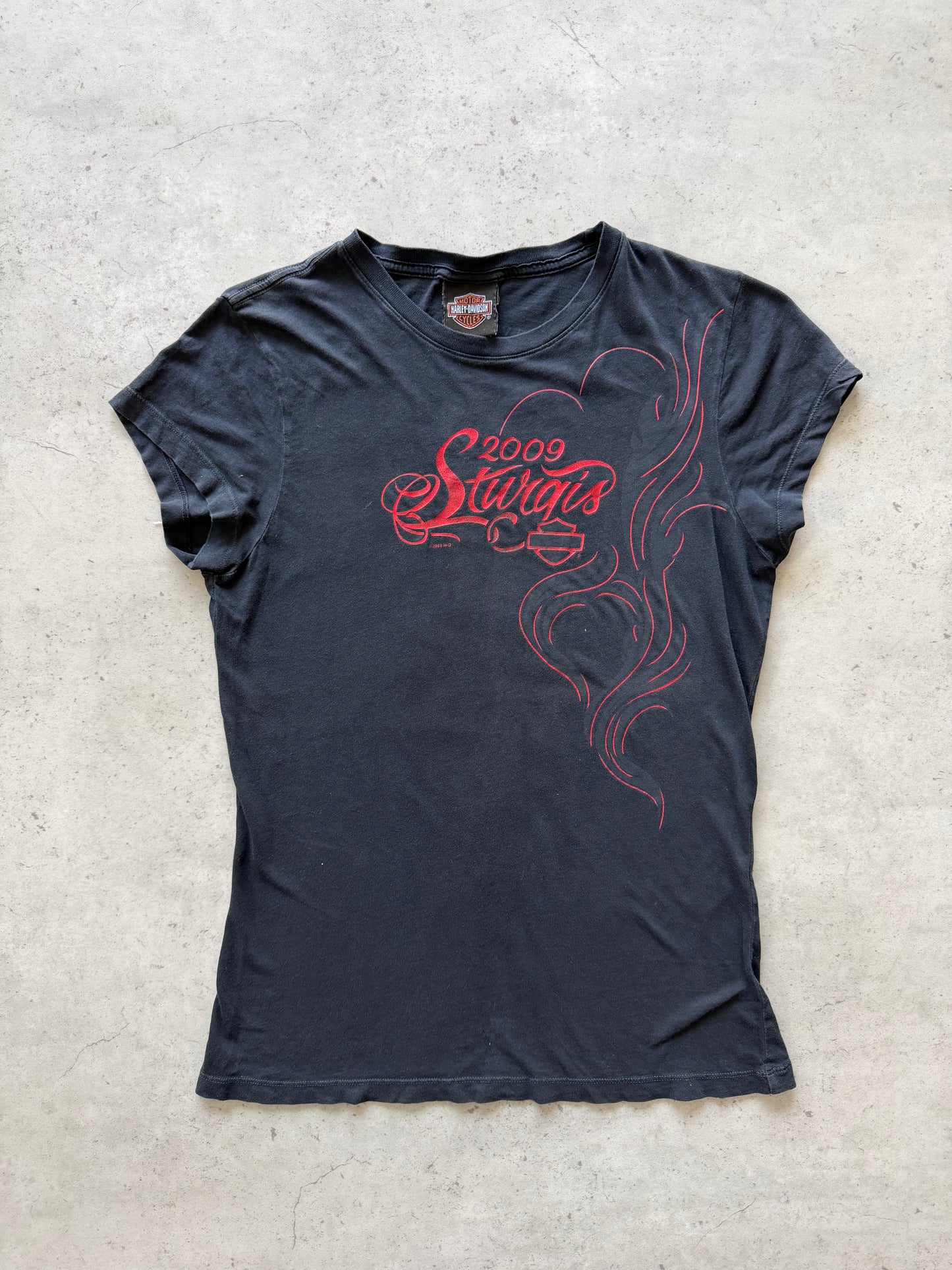 HARLEY DAVIDSON black + red slim top ★ Size labelled small