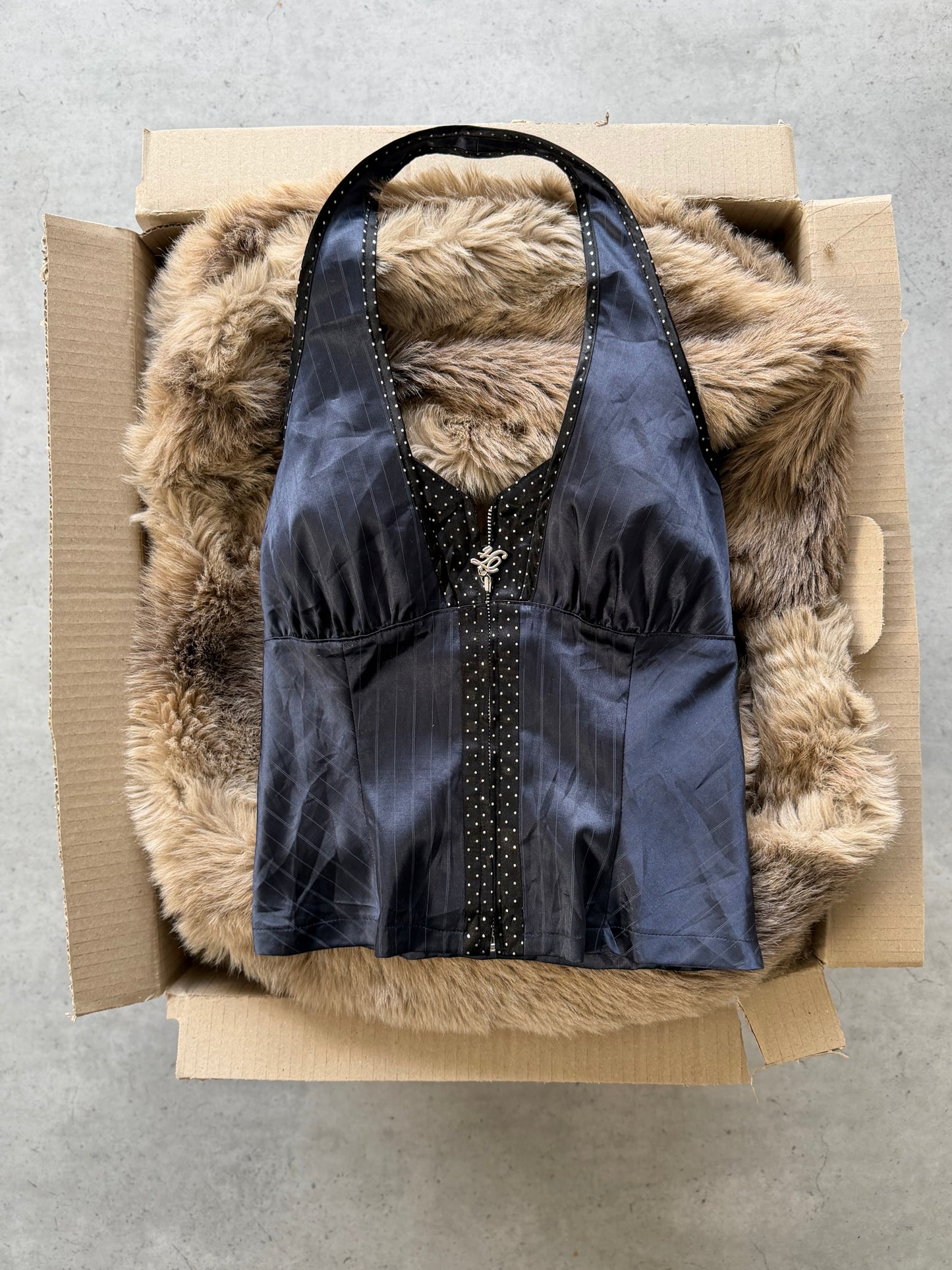 FLOW TIDE black pinstripe halter top ★ Size labelled small