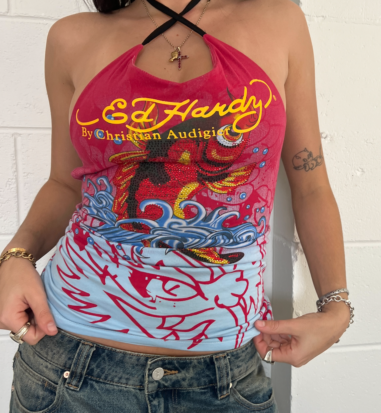 ED HARDY graphic halter top