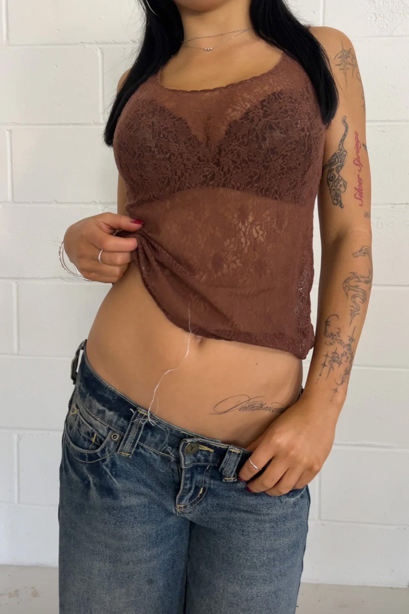 Dark brown crochet top ★ Size est medium