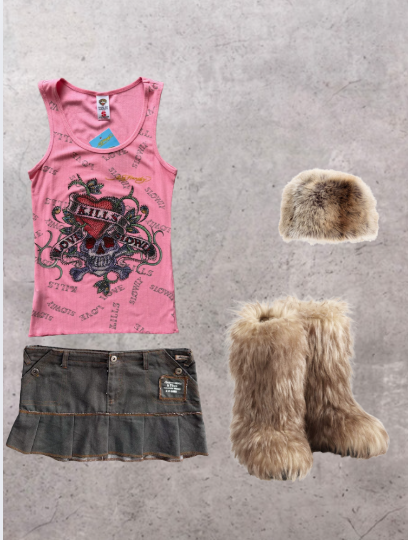 ED HARDY pink diamante graphic tank ★ Size medium