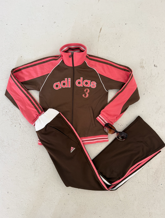 ADIDAS brown + pink track pants ★ Size labelled small