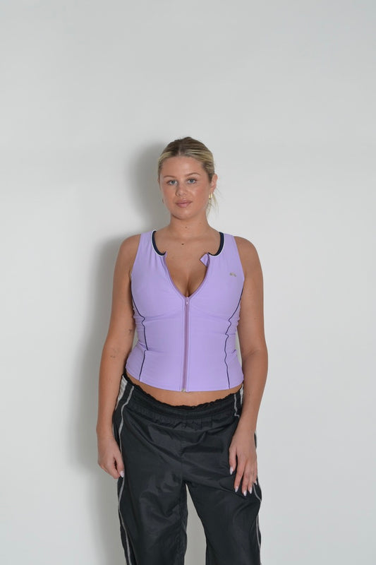 purple zip up sport tank