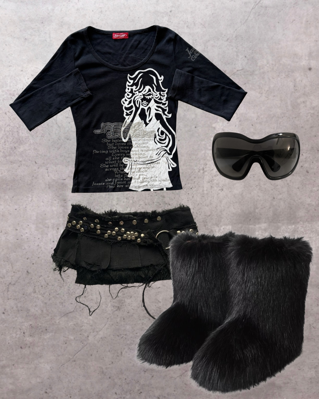 JASSIE black graphic long sleeve ★ Size est medium
