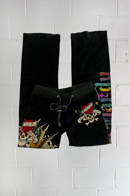 ED HARDY black graphic pants ★ Size estimated XS