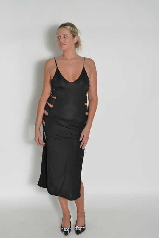 Black festival lace maxi dress