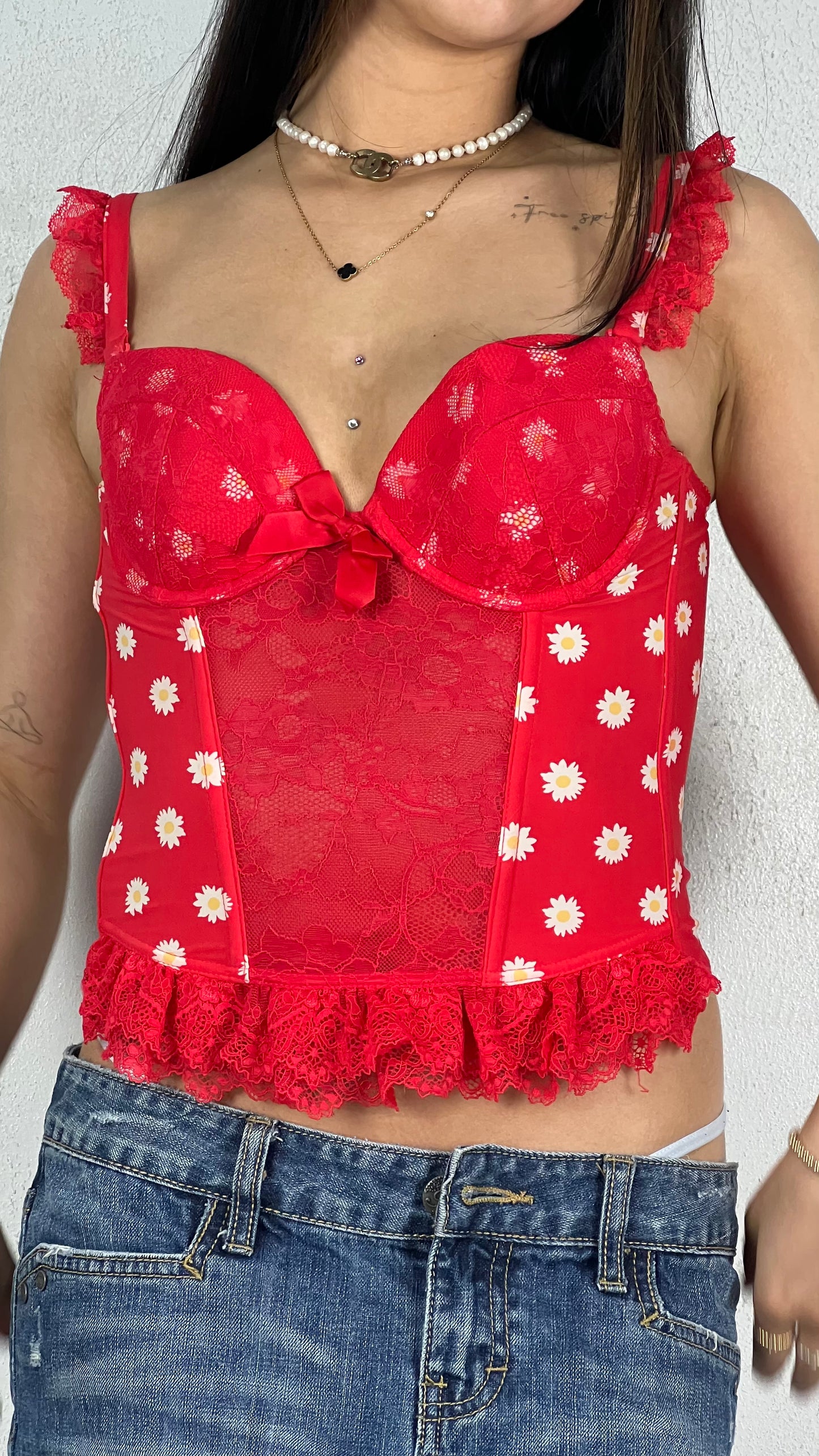 Red lace daisy corset