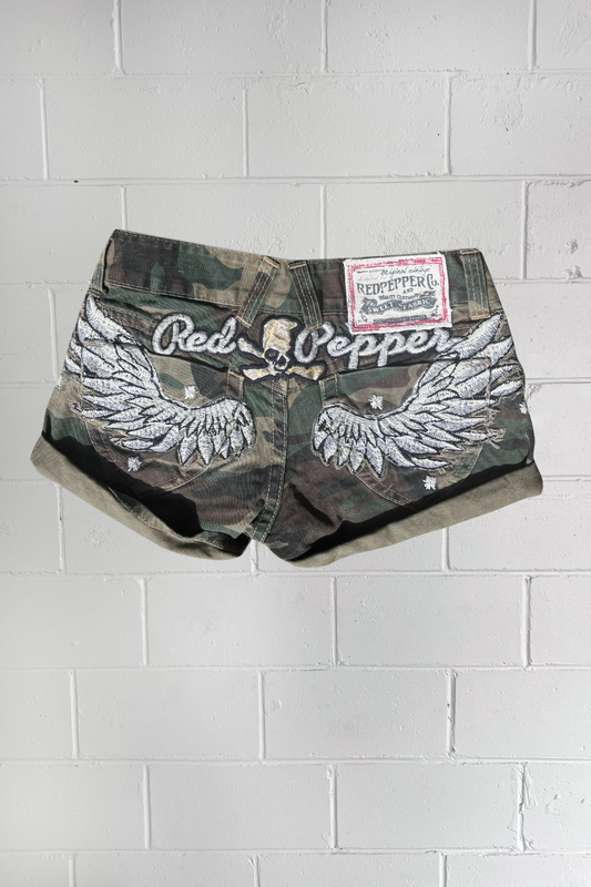 RED PEPPER camo mini shorts ★ Size 34
