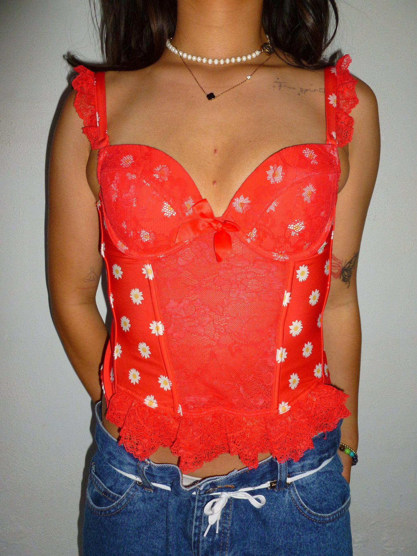 Red lace daisy corset