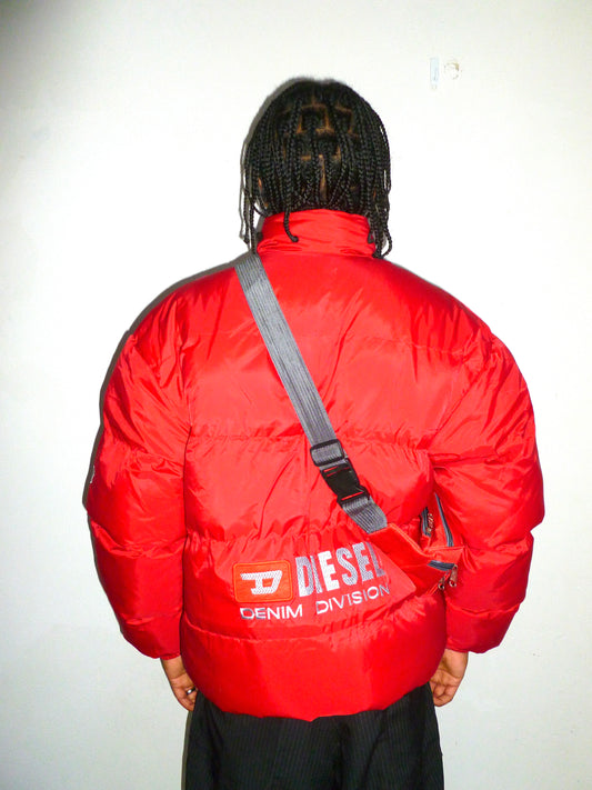 DIESEL authentic denim division puffer jacket - red