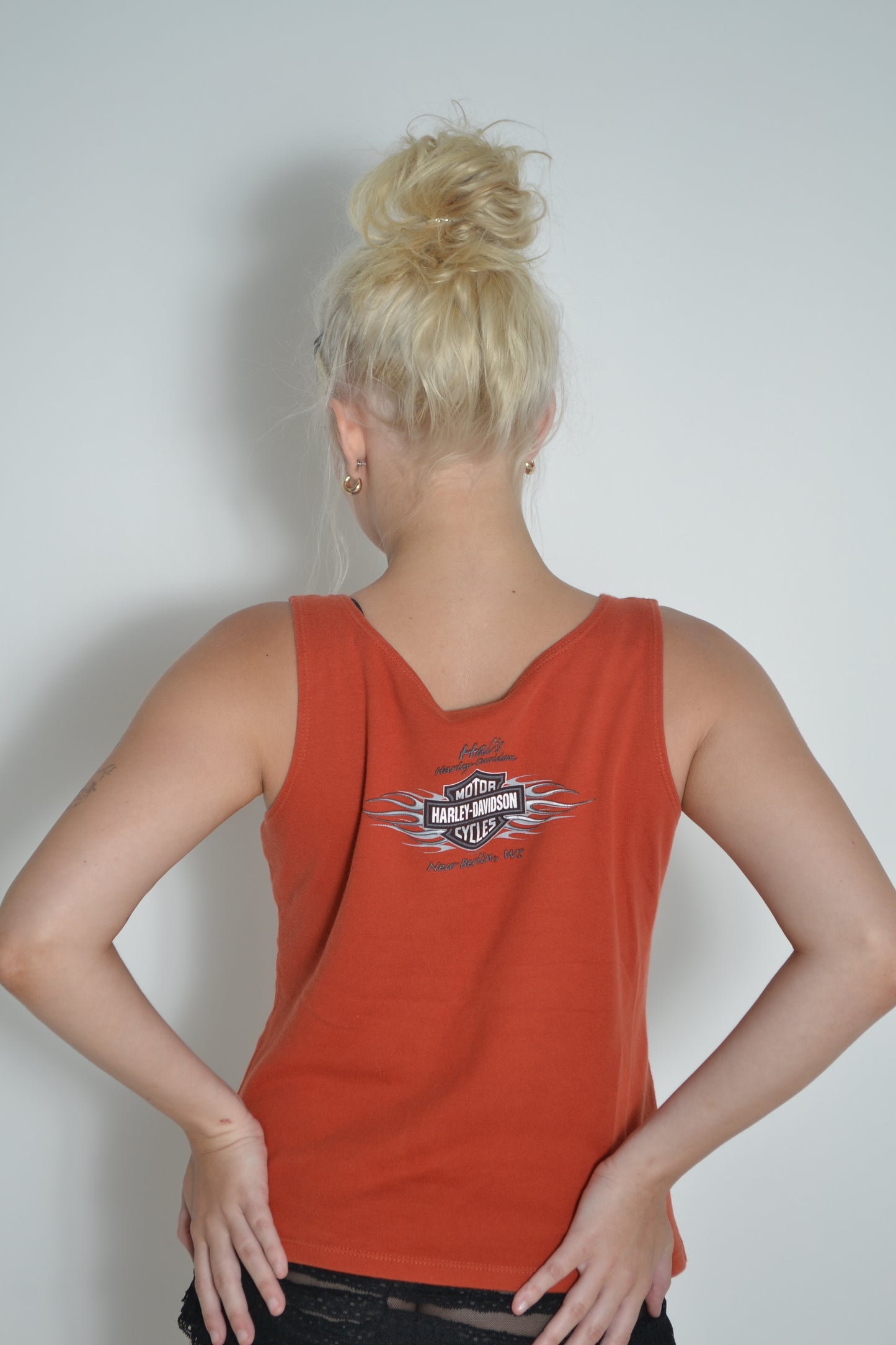 HARLEY DAVIDSON orange singlet tank with diamante detailing