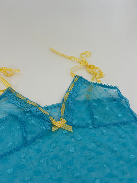 Blue & yellow lace vintage cami
